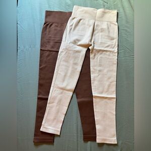 Women's Ribbed Leggings Set - Cream and Brown